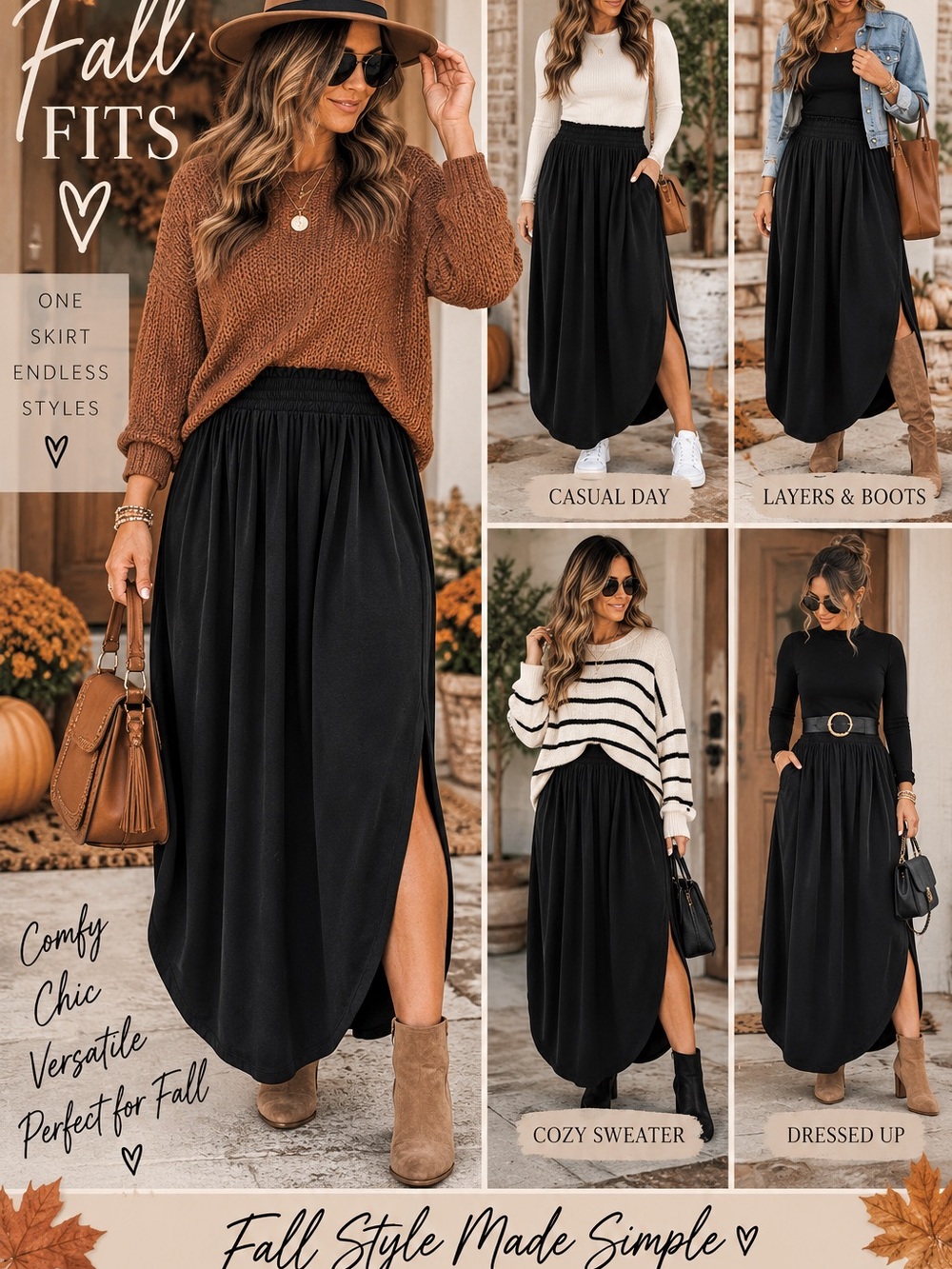 Zenana Outfitters Black Smocked Waist Maxi Skirt with Side Slit